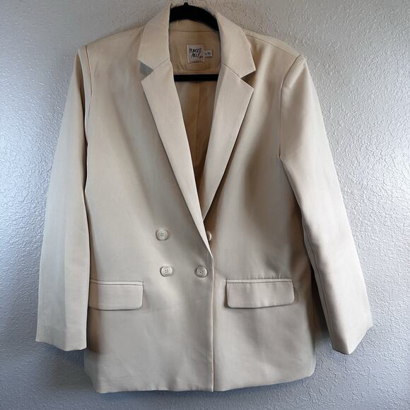 Princess Polly Oversized Blazer L/XL Tan Minimalist Casual Double Button‎ chic - Picture 1 of 6